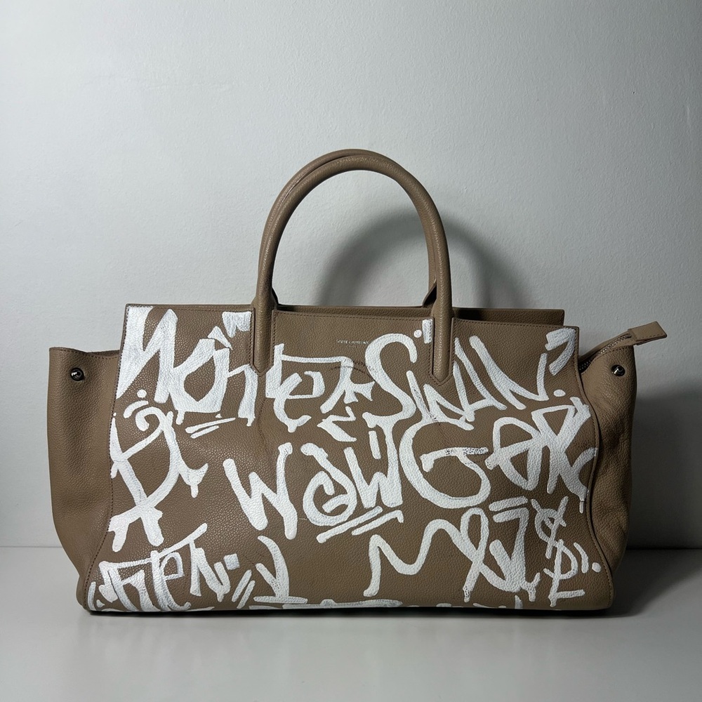 Saint Laurent YSL Rive Gauche 2Way Graffiti Top Handle Crossbody Tote Bag Purse - Picture 4 of 13